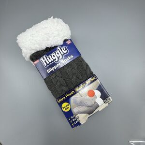 Ontel Ultra Plush Huggle Slipper Socks Grey Cable Knit One Size Fits All 1 Pair